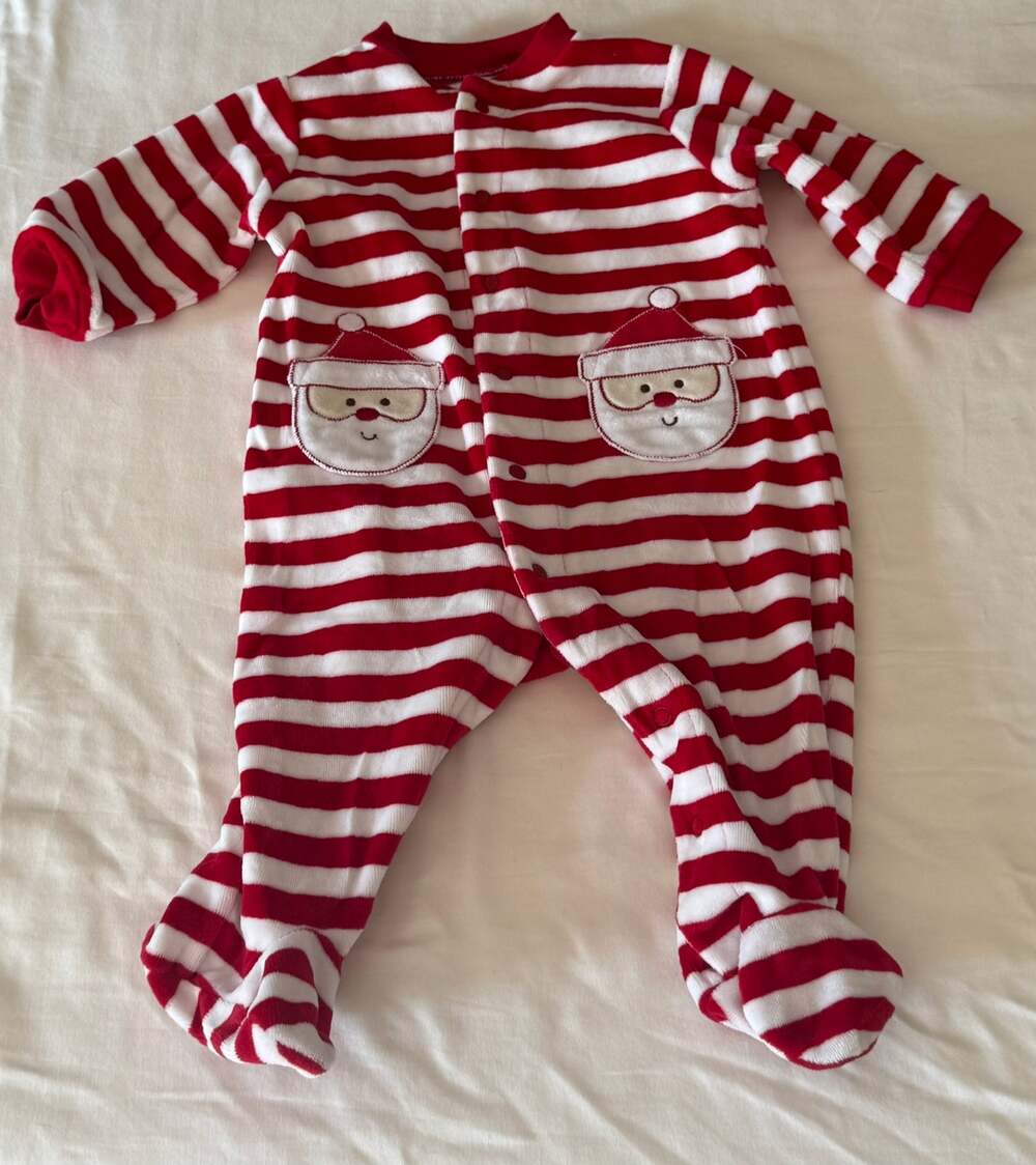 Christmas 6M Sleeper Carter Red white stripe double Santa pockets footed